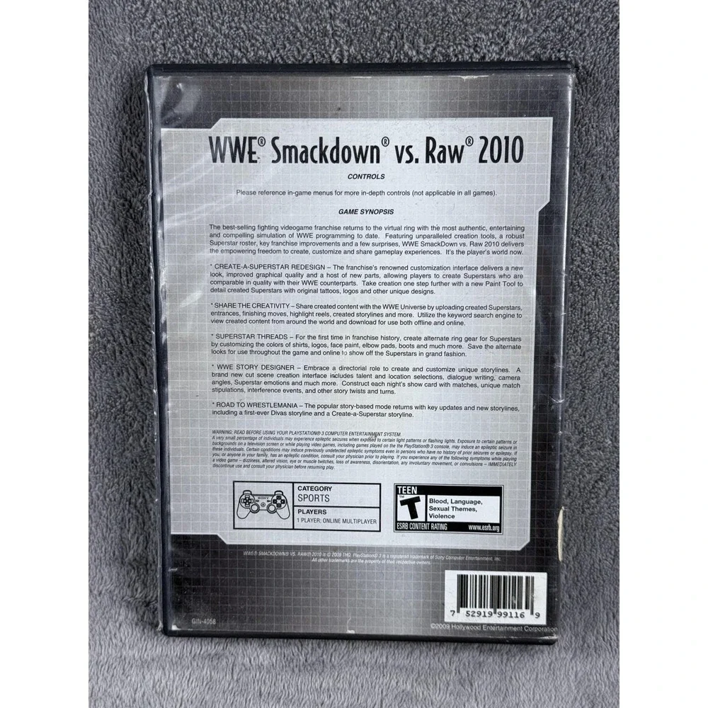 WWE SmackDown Vs. Raw 2010 Sony‎ PS3 Game THQ T Wrestling Sports Hollywood Video